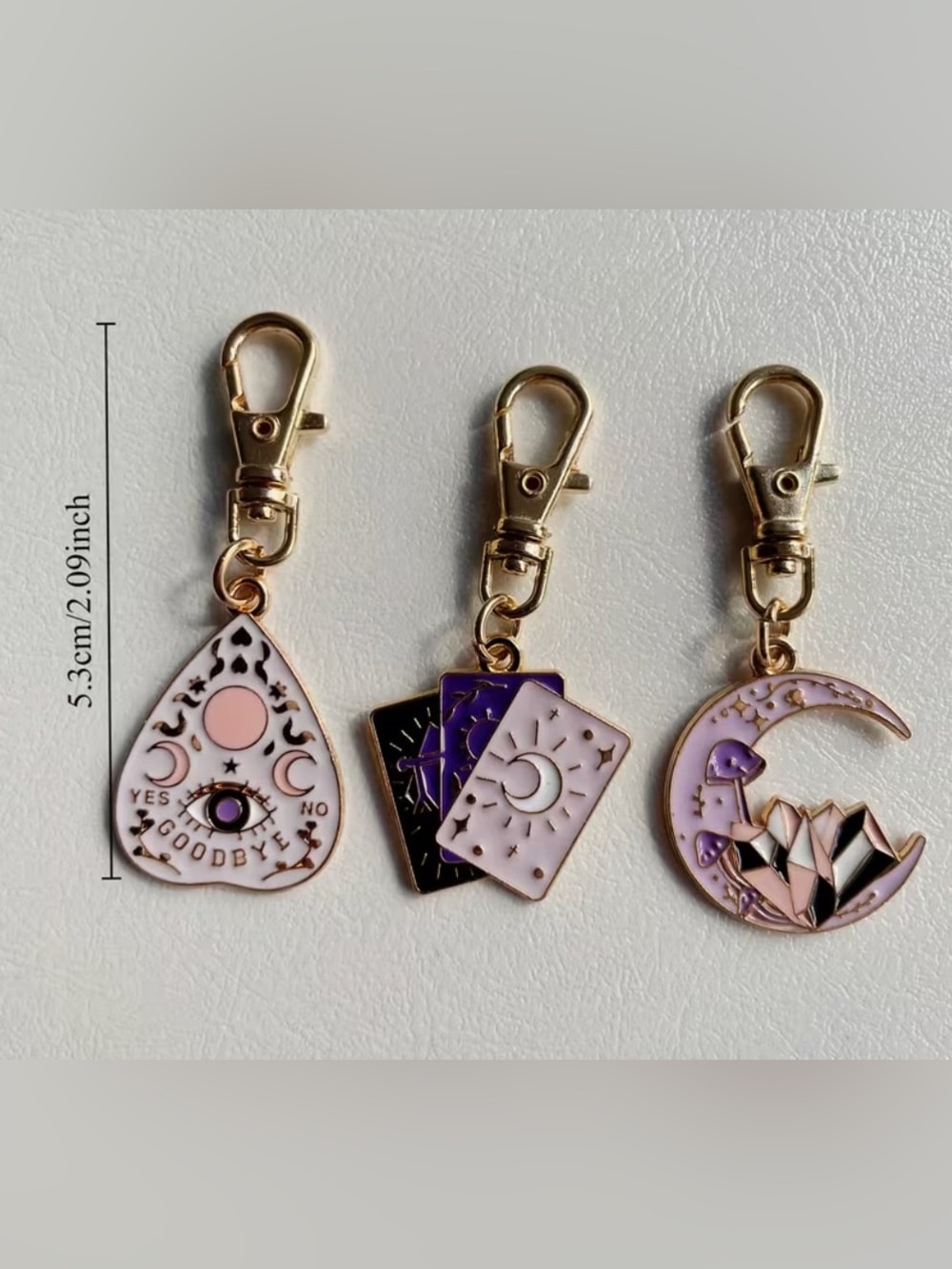 Gold-Tone Pink Enamel Ouija Planchette Keychain Charms 3 piece set - Picture 5 of 5